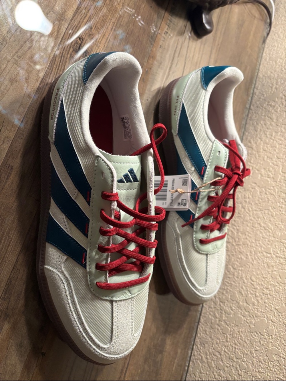 adidas Predator Freestyle White Sneakers with Teal Stripes & Burgundy Laces - Picture 3 of 4